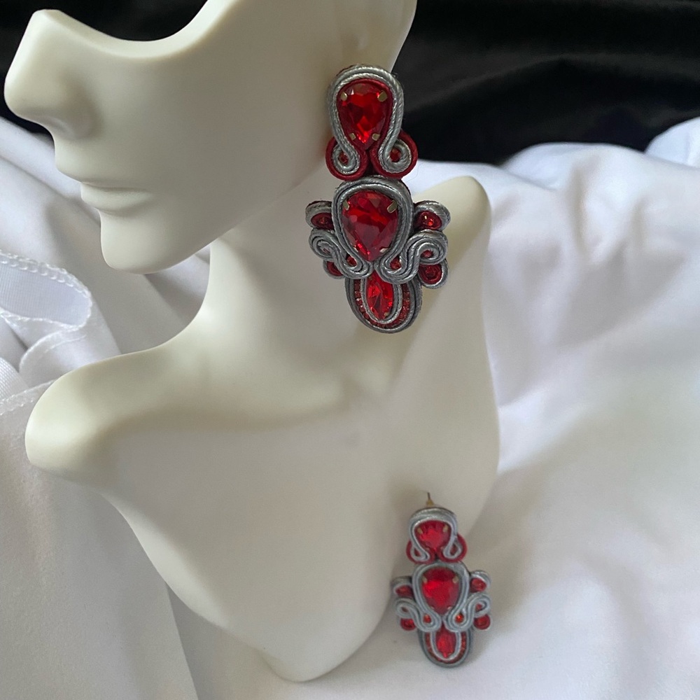 Elegant Red and Silver Statement Earrings
